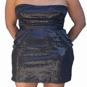 Feriani Couture Black Strapless Sequins Cocktail Dress SZ 4